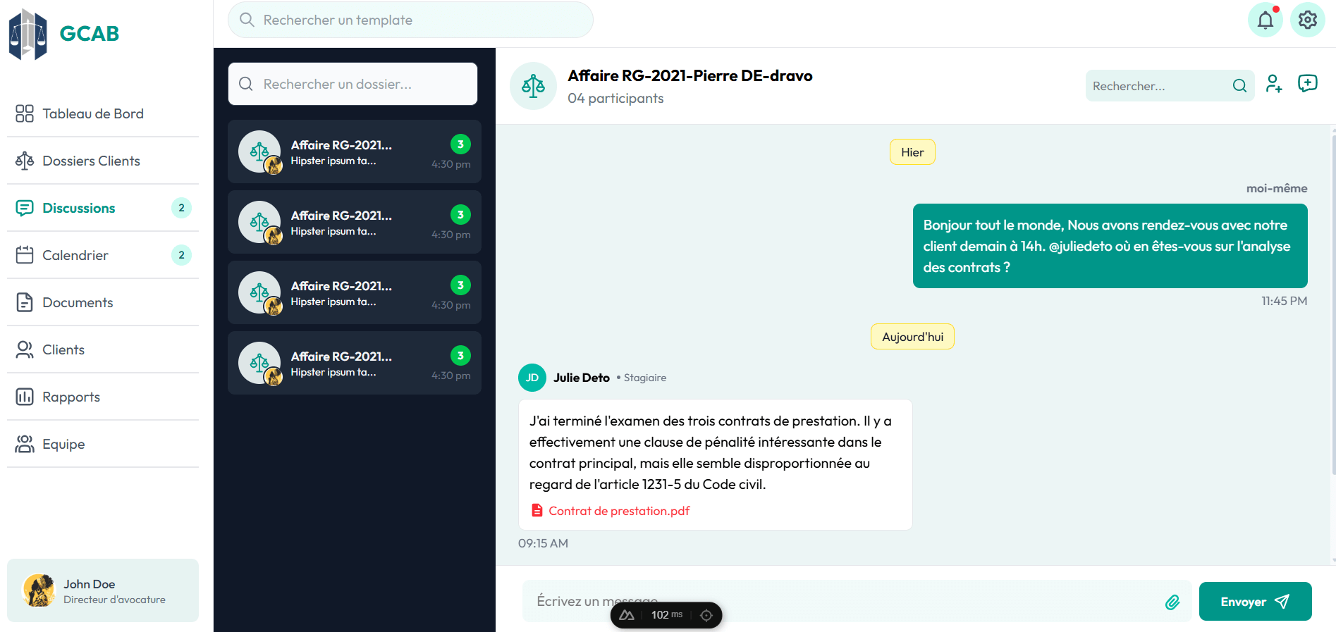 GCAB — Tableau de bord principal
